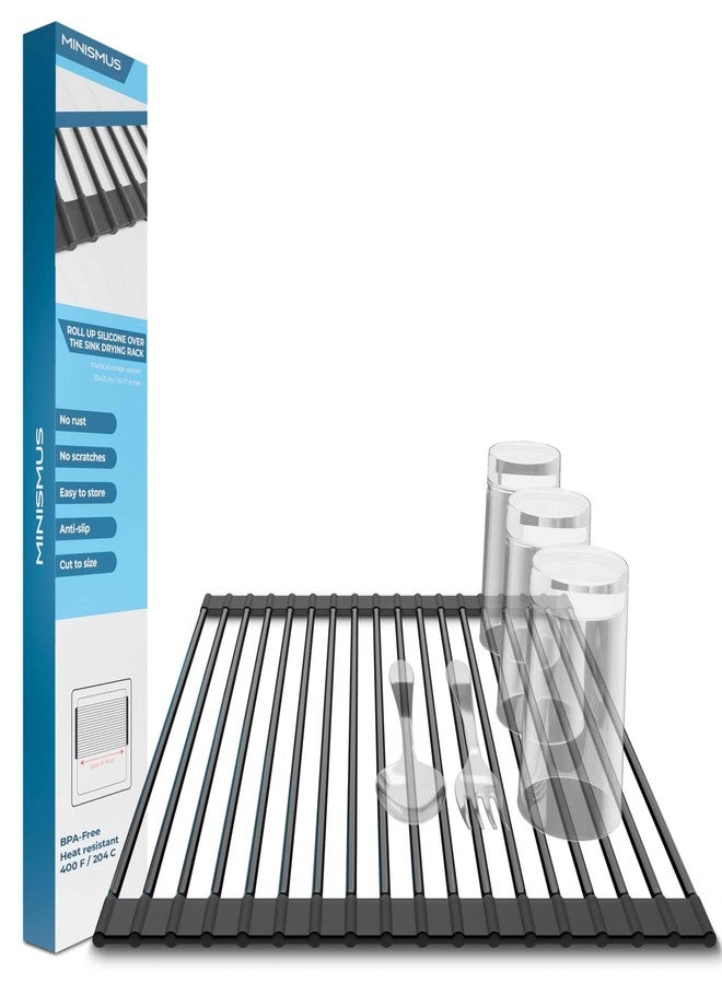 Minismus Over Sink Drying Rack 13x17 Inches, Kitchen Sink Dish Drying Rack Black, Sink Rack, Drying Rack Kitchen Sink Drain Rack, Roll Up Dish Drying Rack Over the Sink - roll out drying rack for sink - Image 1